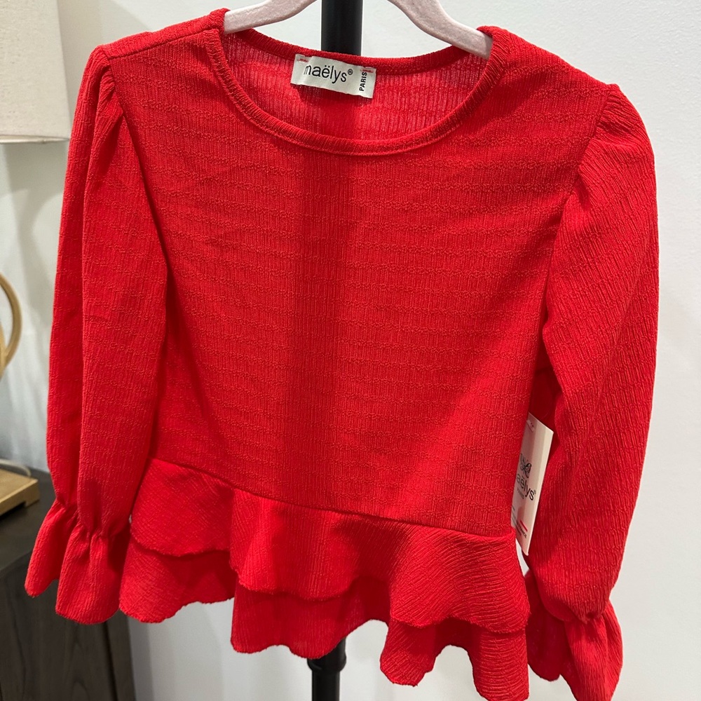 Red Ruffled Long Sleeve Top